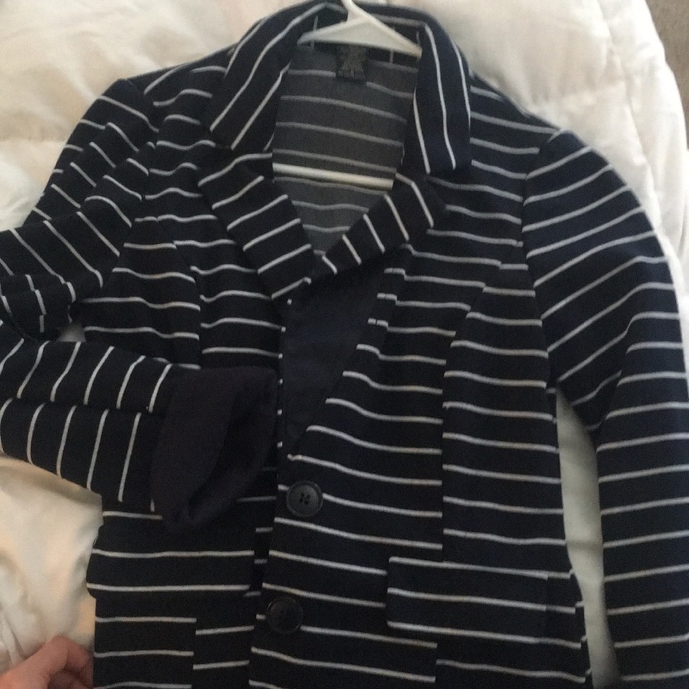 Navy Blazer from Dillard’s. 
Fitted. Business/Cas